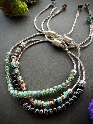 DIY KIT: Sliding Chain Bracelet Set of Three - Silver/Turquoise