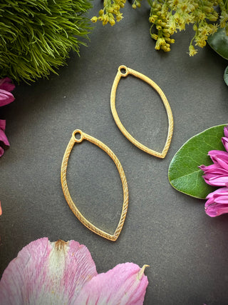 Small Etched 41X23mm Marquise Hoop- Gold