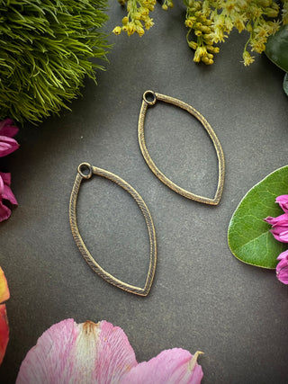 Small Etched 41X23mm Marquise Hoop- Antique Brass