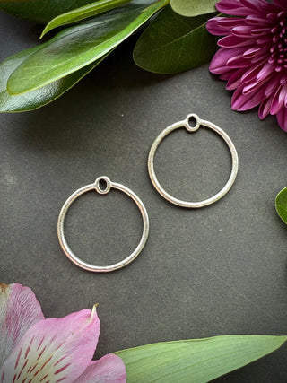 Small 30mm Etched Round Circle Hoop- Antique Silver