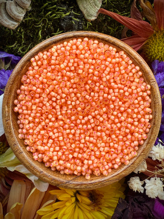 Size 11/0 Miyuki Round- 91935 Semi-Matte Salmon Lined Amber