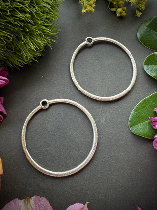 Large 42mm Etched Round Circle Hoop- Antique Silver