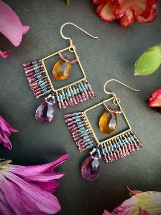 Amethyst Citrine Chandelier Earrings