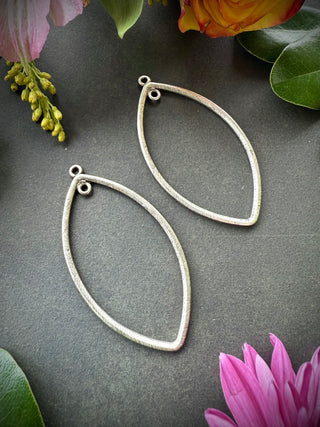 Large Etched 47X28mm Marquise Hoop- Antique Silver