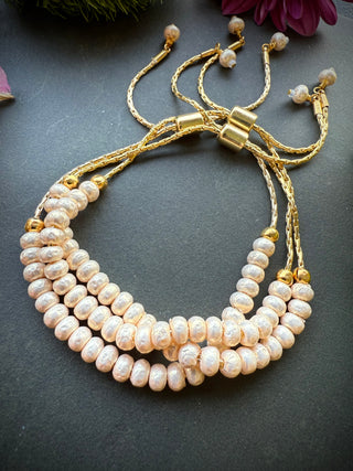 DIY KIT: Sliding Chain Bracelet Set of Three - Gold/Pearl