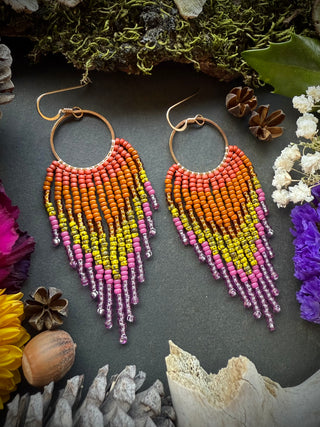 Fringe Hoops - Rust Chartreuse Fuchsia