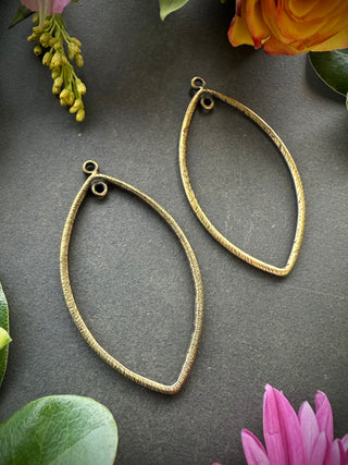 Large Etched 47X28mm Marquise Hoop- Antique Brass