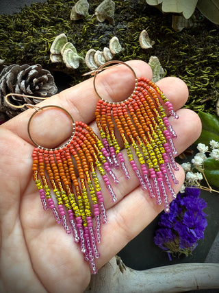 Fringe Hoops - Rust Chartreuse Fuchsia