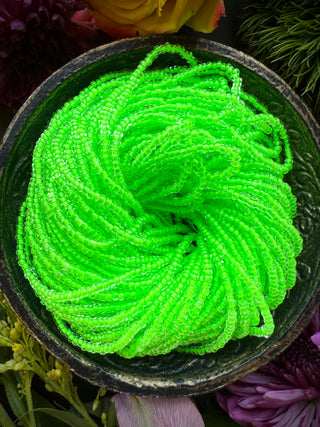 Size 11/0 Czech Glass- #1504 Neon Green Lined