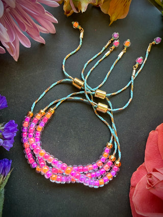 DIY KIT: Sliding Chain Bracelet Set of Three - Turquoise/Neon Mix