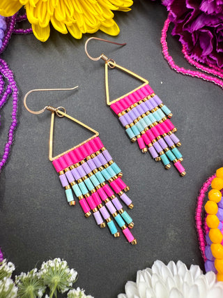 Triangle Drops- Pink Teal Lilac