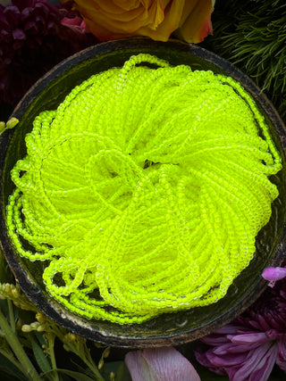 Size 11/0 Czech Glass- #1503 Neon Yellow Lined