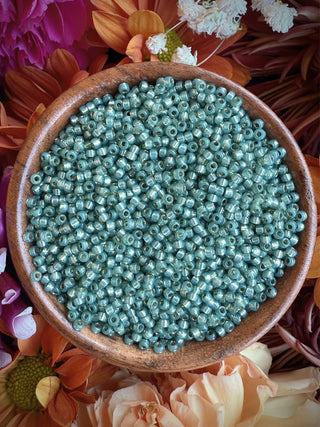 Size 11/0 Miyuki Round- 94241 Silver Lined Dyed Dark Mint