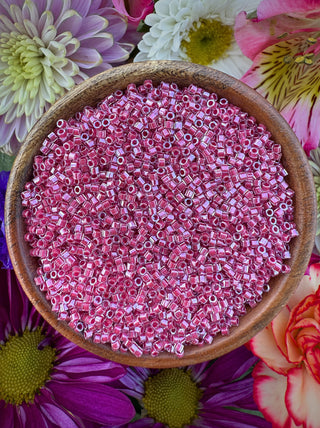 Size 11/0 Miyuki Delica- dbc0914 Hex Cut Sparkle Dark Pink Lined Crystal